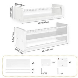 White 40Cm Wooden Floating Shelf Set Kids Wall Bookshelf - thumbnail 2