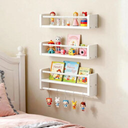 White 40Cm Wooden Floating Shelf Set Kids Wall Bookshelf