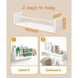 White 40Cm Wooden Floating Shelf Set Kids Wall Bookshelf - thumbnail 3