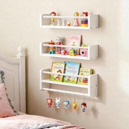 White 40Cm Wooden Floating Shelf Set Kids Wall Bookshelf - thumbnail 5