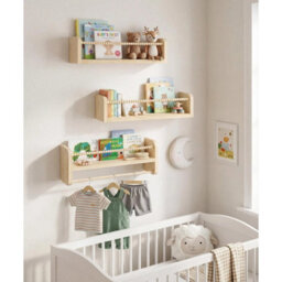 White 40Cm Wooden Floating Shelf Set Kids Wall Bookshelf - thumbnail 4