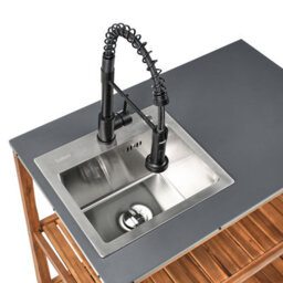 Beliani Outdoor Kitchen Island With Sink Brucoli Acacia Wood Brown/ Black - thumbnail 7