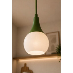 Luminosa Lighting Luminosa Lacrima Slim Pendant Ceiling Light Green White Glass Shade 1X E27 - thumbnail 3