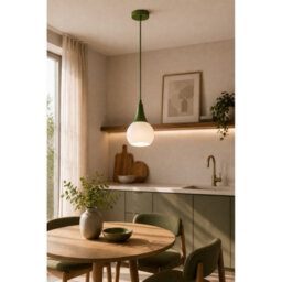 Luminosa Lighting Luminosa Lacrima Slim Pendant Ceiling Light Green White Glass Shade 1X E27 - thumbnail 2