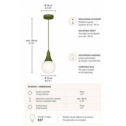 Luminosa Lighting Luminosa Lacrima Slim Pendant Ceiling Light Green White Glass Shade 1X E27 - thumbnail 4