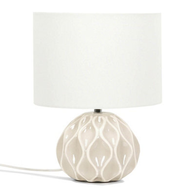 Valuelights Luca Natural Textured Ceramic Table Lamp With A Cream Fabric Lampshade Bedside Light - Bulb Included - image 1
