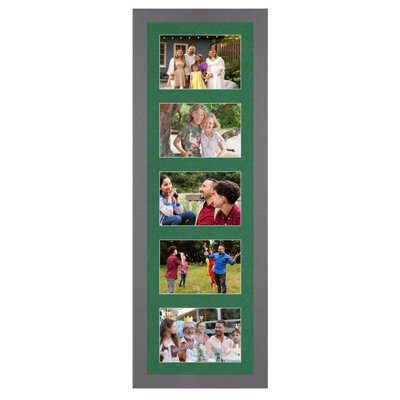 AK Frames 26X8 Dark Grey Modern Multi Photo Frame With Emerald Mount - Holds 5 Apertures (5X) 6X4 Photos - image 1