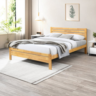 Furniturebox Uk Declan Oak Stain Solid Pine Double Bed Frame - image 1