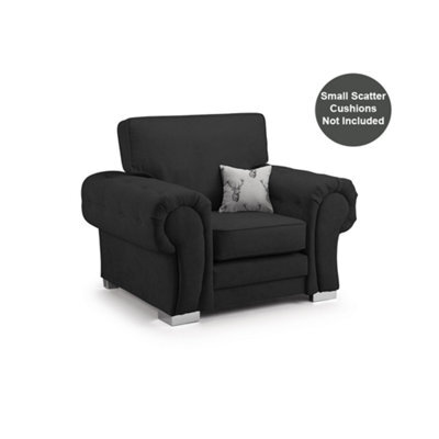 Furnishings For Less UK Milan Black Fabric Single Seater Armchair Fabric Full Back Chesterfield Style - image 1