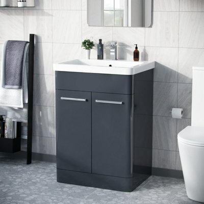 Nes Home Afern 600mm Vanity Unit Cabinet And Wash Basin Anthracite - image 1