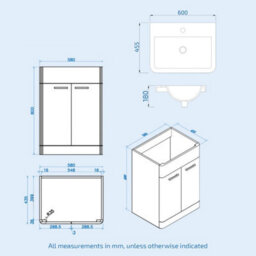 Nes Home Afern 600mm Vanity Unit Cabinet And Wash Basin Anthracite - thumbnail 7