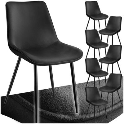 Tectake Set Of 8 Dining Chair Monroe - Padded, Velvet Look, Ergonomic Seat, Black Steel Legs - Black - image 1