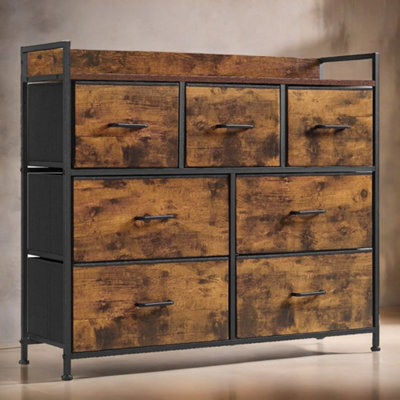 Pirlo Plush Industrial Rustic Brown Chest With 7 Fabric Drawers - image 1