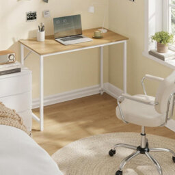 Songmics Contemporary Home Desk, Elegant Work Surface For Multiple Settings, Natural Oak And Pearl White - thumbnail 1