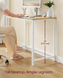 Songmics Contemporary Home Desk, Elegant Work Surface For Multiple Settings, Natural Oak And Pearl White - thumbnail 4