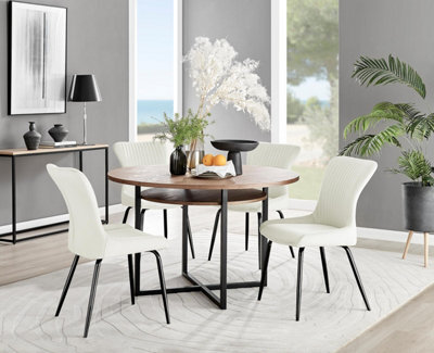Furniturebox Uk Adley Brown Wood Storage Dining Table & 4 Cream Nora Black Leg Chairs - image 1