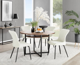 Furniturebox Uk Adley Brown Wood Storage Dining Table & 4 Cream Nora Black Leg Chairs