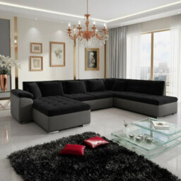 Niko Bis Fold Out U Shape Corner Sofa Chipboard Frame With Storage Bed 350X205X76 Cm Black And Grey Left