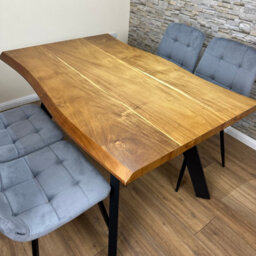 Doubs Dining Set With 4 Chairs 120Cm Natural Wood Dining Table Set With 4 Grey Velvet Chairs - thumbnail 4