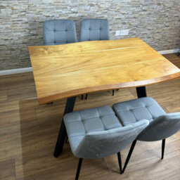 Doubs Dining Set With 4 Chairs 120Cm Natural Wood Dining Table Set With 4 Grey Velvet Chairs - thumbnail 5