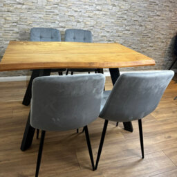 Doubs Dining Set With 4 Chairs 120Cm Natural Wood Dining Table Set With 4 Grey Velvet Chairs - thumbnail 6