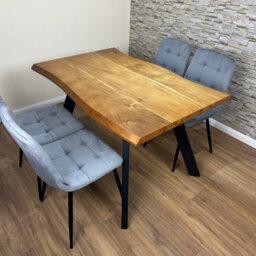 Doubs Dining Set With 4 Chairs 120Cm Natural Wood Dining Table Set With 4 Grey Velvet Chairs - thumbnail 2