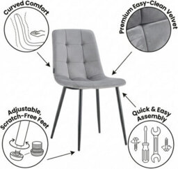 Doubs Dining Set With 4 Chairs 120Cm Natural Wood Dining Table Set With 4 Grey Velvet Chairs - thumbnail 8