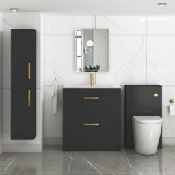 Royal Bathrooms Turin 800mm Floor Standing Vanity Unit Matt Black 2 Drawer Minimalist Basin With Brushed Brass Handles - thumbnail 4