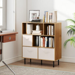 Costway 6-Cube Bookshelf 3-Tier Bookcase With 3 Removable Folding Fabric Drawers-Natural - thumbnail 4