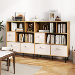 Costway 6-Cube Bookshelf 3-Tier Bookcase With 3 Removable Folding Fabric Drawers-Natural - thumbnail 5
