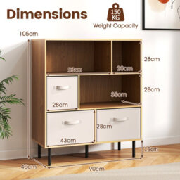 Costway 6-Cube Bookshelf 3-Tier Bookcase With 3 Removable Folding Fabric Drawers-Natural - thumbnail 3