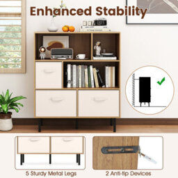 Costway 6-Cube Bookshelf 3-Tier Bookcase With 3 Removable Folding Fabric Drawers-Natural - thumbnail 8