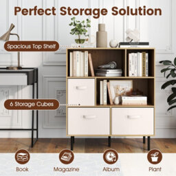 Costway 6-Cube Bookshelf 3-Tier Bookcase With 3 Removable Folding Fabric Drawers-Natural - thumbnail 6