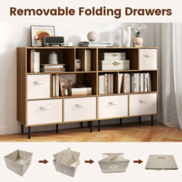 Costway 6-Cube Bookshelf 3-Tier Bookcase With 3 Removable Folding Fabric Drawers-Natural - thumbnail 7