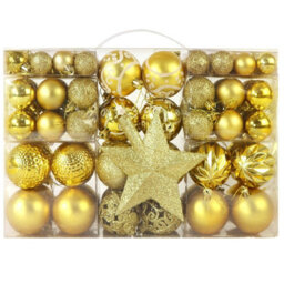 Gr8 Home Gold 101 Pcs Christmas Baubles Balls Hanging Decoration Xmas Tree Ornaments Set