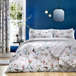 Dreams & Drapes Mansfield Vintage Florals And Birds Print Grey Duvet Cover Set