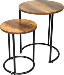 Spot On Dealz Set Of 2 Round Nesting Tables Black Metal Frame & Oak Effect Wooden Tops, Living Room Side Tables Home Furniture