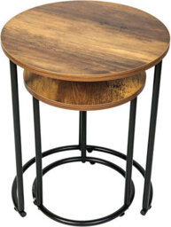 Spot On Dealz Set Of 2 Round Nesting Tables Black Metal Frame & Oak Effect Wooden Tops, Living Room Side Tables Home Furniture - thumbnail 3