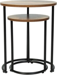 Spot On Dealz Set Of 2 Round Nesting Tables Black Metal Frame & Oak Effect Wooden Tops, Living Room Side Tables Home Furniture - thumbnail 2