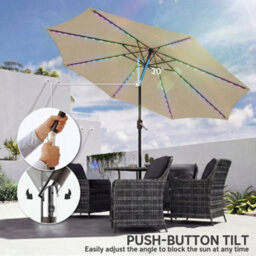 Outsunny 3 M Garden Parasol Umbrella With Led Lights, Patio Umbrella Beige - thumbnail 8