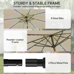 Outsunny 3 M Garden Parasol Umbrella With Led Lights, Patio Umbrella Beige - thumbnail 9