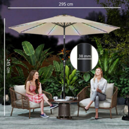 Outsunny 3 M Garden Parasol Umbrella With Led Lights, Patio Umbrella Beige - thumbnail 3