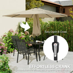 Outsunny 3 M Garden Parasol Umbrella With Led Lights, Patio Umbrella Beige - thumbnail 7