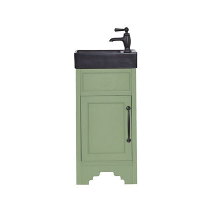 Homestylestore Pastel Green 400mm Bathroom Vanity Unit Black Basin And Black T Bar Handle - image 1