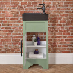 Homestylestore Pastel Green 400mm Bathroom Vanity Unit Black Basin And Black T Bar Handle - thumbnail 3