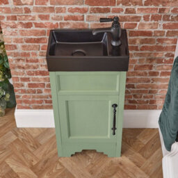 Homestylestore Pastel Green 400mm Bathroom Vanity Unit Black Basin And Black T Bar Handle - thumbnail 2