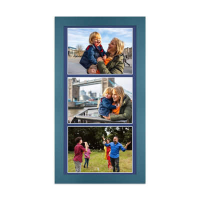 AK Frames 16X8 Navy Blue Modern Multi Photo Frame With Blue Mount - Holds 3 Apertures (3X) 7X5 Photos - image 1