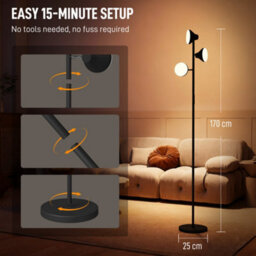 Homcom Rgb Floor Lamp With 3 Rotatable Head, Modern Standing Lamp, Black - thumbnail 8