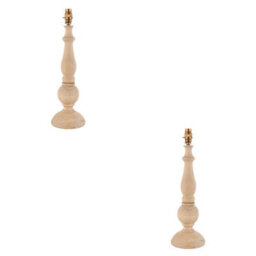 Loops Stylish 2 Pack Table Lamp Bases In Natural Wood And Brushed Brass Finish