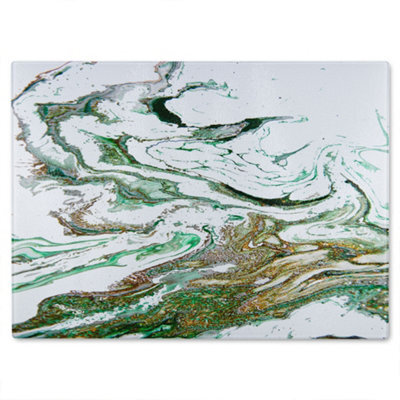 Benjamin Tate Design Green & Gold Marble Glass Chopping Board - image 1